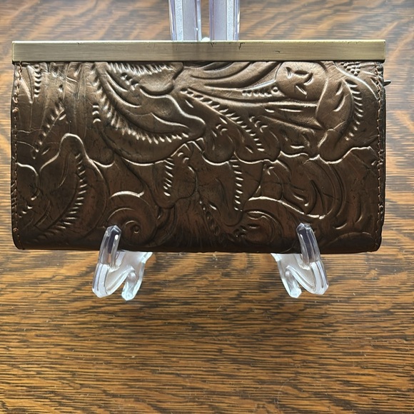 Patricia Nash Embossed Floral Leather Clutch—Bronze color - Picture 2 of 11